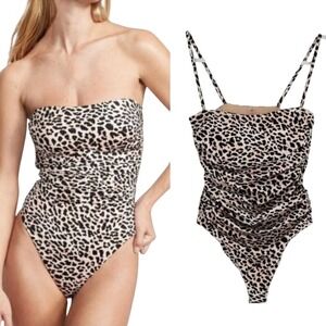 VICTORIAS SECRET Leopard Ruched Strapless One Piece Swimsuit